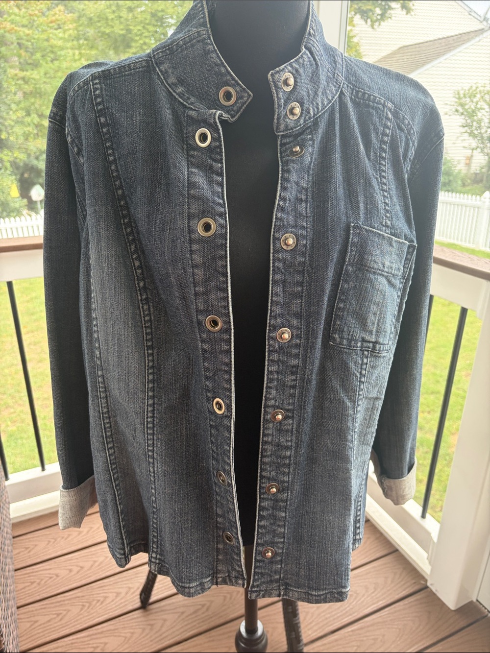 Chico’s Dark Wash Platinum Denim Jacket - Women's Casual Button-Front